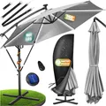 Produktbild: KESSER Alu Ampelschirm LED Solar + Abdeckung mit Kurbelvorrichtung UV-Schutz Aluminium mit An-/Ausschalter Wasserabweisend - Sonnenschirm Schirm Gartenschirm