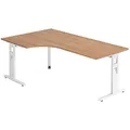 Produktbild: HAMMERBACHER Gradeo höhenverstellbarer Schreibtisch nussbaum L-Form, C-Fuß-Gestell weiß 200,0 x 80,0/120,0 cm