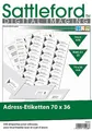 Produktbild: Sattleford Adressaufkleber: 600 Adress-Etiketten 70x36 mm Universal für Laser/Inkjet (Label, Adress Etiketten Drucker, Kleber)