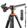 Produktbild: K&F Concept 186cm Aluminium Stativ, Kamera Stativ mit 90 Grad Mittelsäulen, Kompaktes Fotostativ mit Einbeinsativ-Funktion, Tripod mit 360 Grad Kugelkopf T255A3(S211)