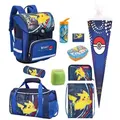 Produktbild: Blauer Pokemon Schulranzen mit Pikachu Motiv · Schulranzen Ergonomisch Leicht und Kompakt · 10-teiliges Set mit Schultüte für die 1. bis 4. Klasse - Blau