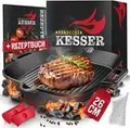 Produktbild: KESSER® Gusseisenpfanne | Gusseisen Grillpfane Induktion für Grill & Backofen voreingebrannt | Inkl. Schutzgriffe, Rezeptbuch und Ringreiniger - 26 cm