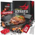 Produktbild: KESSER® Gusseisenpfanne Gusseisen Bratpfanne Induktion Cast Iron Pan für Gasgrill, Backofen, Kohlegrill Steakpfanne voreingebrannt Inkl. Schutzgriffe, Rezeptbuch und Ringreiniger