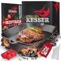 Produktbild: KESSER® Gusseisen Grillpfanne Induktion 26 cm | Gusseisenpfanne Bratpfanne | Cast Iron Pan für Gasgrill, Backofen, Kohlegrill | Steakpfanne | Inkl. Schutzgriffe, Rezeptbuch und Ringreiniger