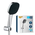 Produktbild: GROHE Vitalio 110, Duschkopf mit Schlauch und Halterung, wassersparend, 8l pro Min (Handbrause 2 Strahlarten, Duschbrause mit Duschschlauch 1,5m, Halterung klebbar), eckig, chrom, 26399001