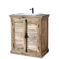 Produktbild: Waschtisch CUSSET mit Unterschrank Massivholz Lamellenschrank Landhaus Antik