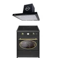 Produktbild: GURARI Herdset GCH E 612 BL r + GCH F 462 BL 6 Prime, Retro Induktions Standherd 60 cm, Range Coocker, 60 L, Schwarz+Dunstabzugshaube, Wandhaube 60 cm, 1000m3/h, Schwarz, Abluft/Umluft Haube
