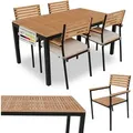Produktbild: Akazienholz Gartengarnitur Rhodos - Tisch, 4 Stühle & Auflagen - Holz Gartenmöbel Set 5-teilig - Balkonmöbel -outdoor Möbel Natur & Schwarz - Juskys