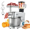 Produktbild: Vevor Multifunktionale Küchenmaschine Elektrisch 1500 W Mit Edelstahlschüssel (6 L) & Mixbecher (1,5 L), Knetmaschine Teigmixer Mit 6+p Geschwindigkeiten & Knethaken & Schneebesen & Rührbesen