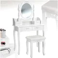 Produktbild: tectake Schminktisch, im Antik-Look, mit gepolstertem Hocker, 4 Schubladen, 75 x 40 x 143 cm