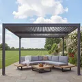 Produktbild: Alu Pergola HWC-L41, Lamellen-Pavillon Terrassenüberdachung, stabiles 8cm-Metall-Gestell 3x3,7m anthrazit