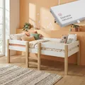 Produktbild: Bellabino Aspy Kinderbett 90x200 cm – Hochbett mit Matratze, Rausfallschutz & Lattenrost – Halbhochbett mit Leiter aus Kiefer Massivholz in Weiß/Natur – Jugendbett für Jungen und Mädchen