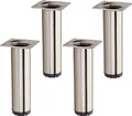 Produktbild: 4 Stück Möbelfüße BRAVO Höhe 150 mm (+ 10 mm) Ø 40 mm Edelstahloptik höhenverstellbare Schrankbeine aus Stahl belastbar bis 50 kg pro Stützfuß SOTECH