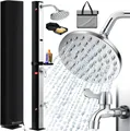 Produktbild: KESSER® Solardusche 35 Liter Solar Gartendusche + Metall-Duschablage | warmes Wasser | max. 60°C | ohne Stromanschluss | Pooldusche Camping| Regenduschkopf und Wasserhahn | Gartenschlauch-Anschluss |