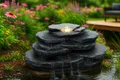 Produktbild: Quellstein Felsen mit LED Wasserfall Teichdeko Wasserspeier Gartenbrunnen Speier
