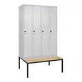 Produktbild: C+P Spind Classic PLUS, Bank, 4 Abteile, 2120x1200x815mm, 7035/7035 Verschluss Sicherheits-Drehriegel 3 Garderobenhaken Sitzbanktyp untergebaut
