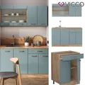 Produktbild: Küchenzeile R-Line Solid Eiche Blau Grau 140 cm modern Küchenschränke Vicco