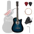 Produktbild: Rocktile WSD-5C-BUB Slim Line Westerngitarren Set - Dreadnought Akustik Gitarre - Westerngitarre mit Korpus aus Linde - Hals: Catalpa - Set inkl. Tasche, Ersatzsaiten, Gurt und Plektren - Blueburst