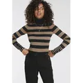 Produktbild: Rollkragenpullover TAMARIS, Damen, Gr. 40, braun (schwarz, camelfarben, gestreift), Feinstrick, Obermaterial: 70% Viskose, 30% Polyamid, Pullover Rollkragenpullover, im lässigen Streifendesign, Topseller