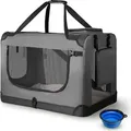 Produktbild: Juskys Hundetransportbox Lassie L (grau) faltbar - 50 x 70 x 52 cm - Reisebox mit Decke, Tasche & Griffen – Stoff Transportbox für Hunde - Grau