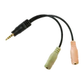 Produktbild: LogiLink Audio Adapter 3,5 mm 4 Pin/M zu 2 x 3,5 mm 3 Pin/F schwarz 0,15 m (1er