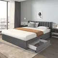 Produktbild: Flieks Polsterbett 180x200cm Doppelbett mit Lattenrost und 2 Schubladen, Stauraumbett Holzbett Funktionsbett Samt, ohne Matratze, Grau - Grau