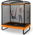 Produktbild: COSTWAY 2 in 1 Kindertrampolin mit Schaukel, Gartentrampolin rechteckig mit Sicherheitsnetz & Randabdeckung, Indoor-/Outdoortrampolin für Kinder bis 100kg Belastbar Orange