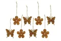 Produktbild: FRANK FLECHTWAREN Aufhänger 8er Set Metallblume Ø8 cm Schmetterling Ø9 cm Dekohänger rostoptik Hanfschnur rustikaler Look