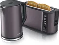 Produktbild: Arendo Frühstücksset, Wasserkocher mit Temperatureinstellung, Edelstahl, 2200W, 1,5L + Toaster 2 Scheiben, Langschlitztoaster 2 Scheiben, Langschlitz, 1000W, Vulkangrau