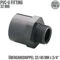 Produktbild: 32 mm PVC Klebe Fitting Übergangsnippel Sechs-/Achtkant 32/40 mm x 3/4 Muffe Ve...