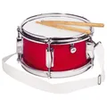 Produktbild: goki 14013 Spielmannszugtrommel Rot mit Snare, Ø 28 cm – verstellbare Tonlage, Umhängegurt & Drumsticks