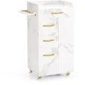 Produktbild: Barberpub Friseurwagen Mit 3 Schubladen & 2 Schränken, Beauty Salon Trolley Mit 3 Föhnhaltern, Rollwagen Servierwagen Friseur Arbeitswagen, 0065 (weiß-gold)