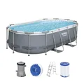 Produktbild: Bestway Power Steel Frame Pool-Set mit Filterpumpe 427 x 250 x 100 cm , grau, oval