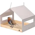 Produktbild: Wondermake® Großes Design Vogelhaus Aus Metall Und Holz Wetterfest Zum Aufhängen, Modernes Vogelfutterhaus Xl Metalldach Hängend, Vogelhäuschen Futterhaus Für Vögel, Edelstahl Kiefer, Grau-beige