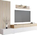 Produktbild: MIRJAN24 Wohnwand Narezi II, Stilvoll Wohnzimmer-Set, TV-Schrank, Modern Mediawand (Weiß / Eiche Cremona)