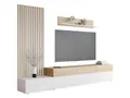 Produktbild: Mirjan24 Wohnwand Narezi, Elegantes Wohnzimmer-Set mit dekorativen Lamellen, Anbauwand mit Wandpaneele, TV-Lowboard, und Wandregal, Fernsehschrank (Weiß/Eiche Cremona, Breite: 300 cm)