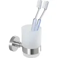 Produktbild: Zahnputzbecher Uno Bosio Edelstahl Matt, Rostfrei, Silber Matt, Edelstahl Rostfrei Matt , Glas Satiniert - Silber Matt - Wenko