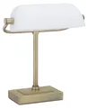 Produktbild: Relaxdays Bankerlampe, neigbarer Glasschirm, Metallsockel, E14, Schreibtischlampe Retro, Bibliothekslampe, weiß/messing