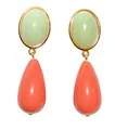 Produktbild: Leichte sehr große Ohrstecker Ohrringe vergoldet Stein jade-grün Anhänger korall-rot Designer JUSTWIN Geschenk Geburtstag Fest Party stilvoll elegant
