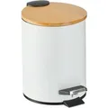 Produktbild: Relaxdays Badmülleimer Eisen Bambus Weiß Rutschfest Soft-Close 22,5 cm x 17 cm x 23 cm 0,6 kg