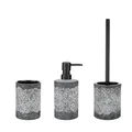 Produktbild: WENKO Bad-Accessoire Set Anfo Grau, 3-teilig, Bad Rundum-Set aus 390 ml Seifenspender, Zahnputzbecher und WC-Garnitur, Keramik/Edelstahl, Grau