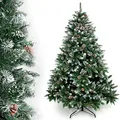 Produktbild: Yorbay künstlicher Weihnachtsbaum Tannenbaum mit Ständer 120cm-240cm für Weihnachten-Dekoration Mehrweg (Weihnachtsbaum mit Schnee, 150cm)