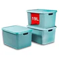 Produktbild: astor24 Aufbewahrungsbox 3er Set Aufbewahrungskorb mit Deckel Box Kiste Regalkorb Organizer (3er Set, 3er Set 19 Liter Aufbewahrungskörbe mit Deckel in aquamarin), erhältlich in 4 Größen und verschiedenen Farben 19 l