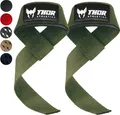 Produktbild: THOR ATHLETICS Zughilfen für Krafttraining & Powerlifting - Hebehilfen Krafttrainingsgurte für Männer und Frauen Fitness Gym - Armeegrün