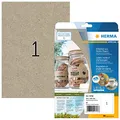 Produktbild: HERMA 10758 Universal Etiketten aus Graspapier, 20 Blatt, 210 x 297 mm, 1 pro A4 Bogen, 20 Stück, selbstklebend, bedruckbar, matt, blanko Silphie-Papier Klebeetiketten Aufkleber, natur-braun