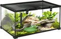 Produktbild: PawHut Terrarium für Reptilien Reptile Fütterungsbox Glasterrarium Amphibien Spinnentiere mit Thermometer Reptilienzuchtbox Metall Schwarz 50 x 30 x 25 cm