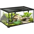 Produktbild: Terrarium Für Reptilien Reptile Fütterungsbox Glasterrarium Amphibien Spinnentiere Mit Thermometer Reptilienzuchtbox Metall Schwarz 50 X 30 X 25 Cm - Pawhut