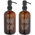 Produktbild: Relaxdays - Glas Seifenspender, 2er Set, Edelstahl-Pumpkopf, nachfüllbar, Bad, Küche, Flüssigseifenspender, 500 ml, braun
