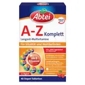 Produktbild: Abtei A-Z Komplett Langzeit-Multivitamine - mit natürlichem Vitamin C - Nahrungsergänzungsmittel für Vitalität und Wohlbefinden - laborgeprüft, hochdosiert und vegetarisch - 1 x 40 Tabletten