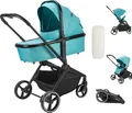 Produktbild: Booboo Jazzi Kinderwagen, 2 in 1 Kombikinderwagen mit Sportwagen + Babywanne, ab Geburt bis 22 kg, leicht, kompakt, große Räder - Ocean